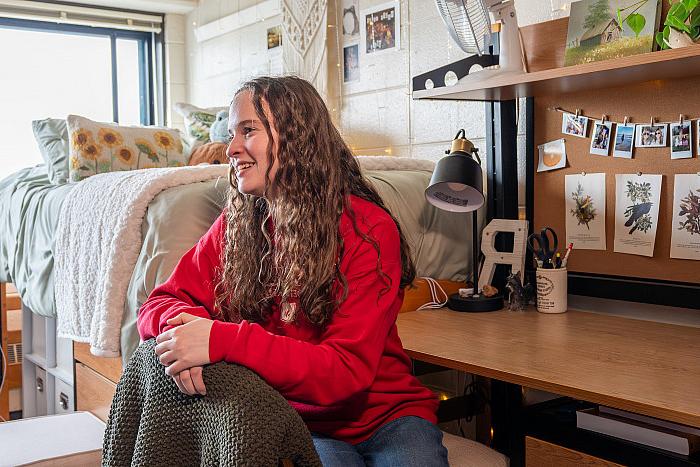 Student in dorm room